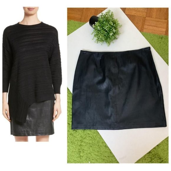 St. John Stretch Napa Leather Pencil Mini Skirt